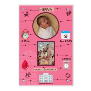 Baby Girl Birth Memory Acrylic Frame - Pink Color Theme