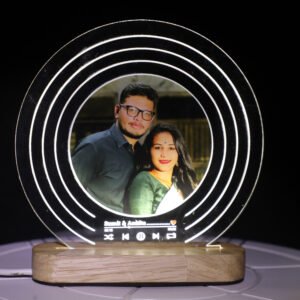 Personalized Acrylic LED Photo Light Lamp - Round with Concentric Ring Design